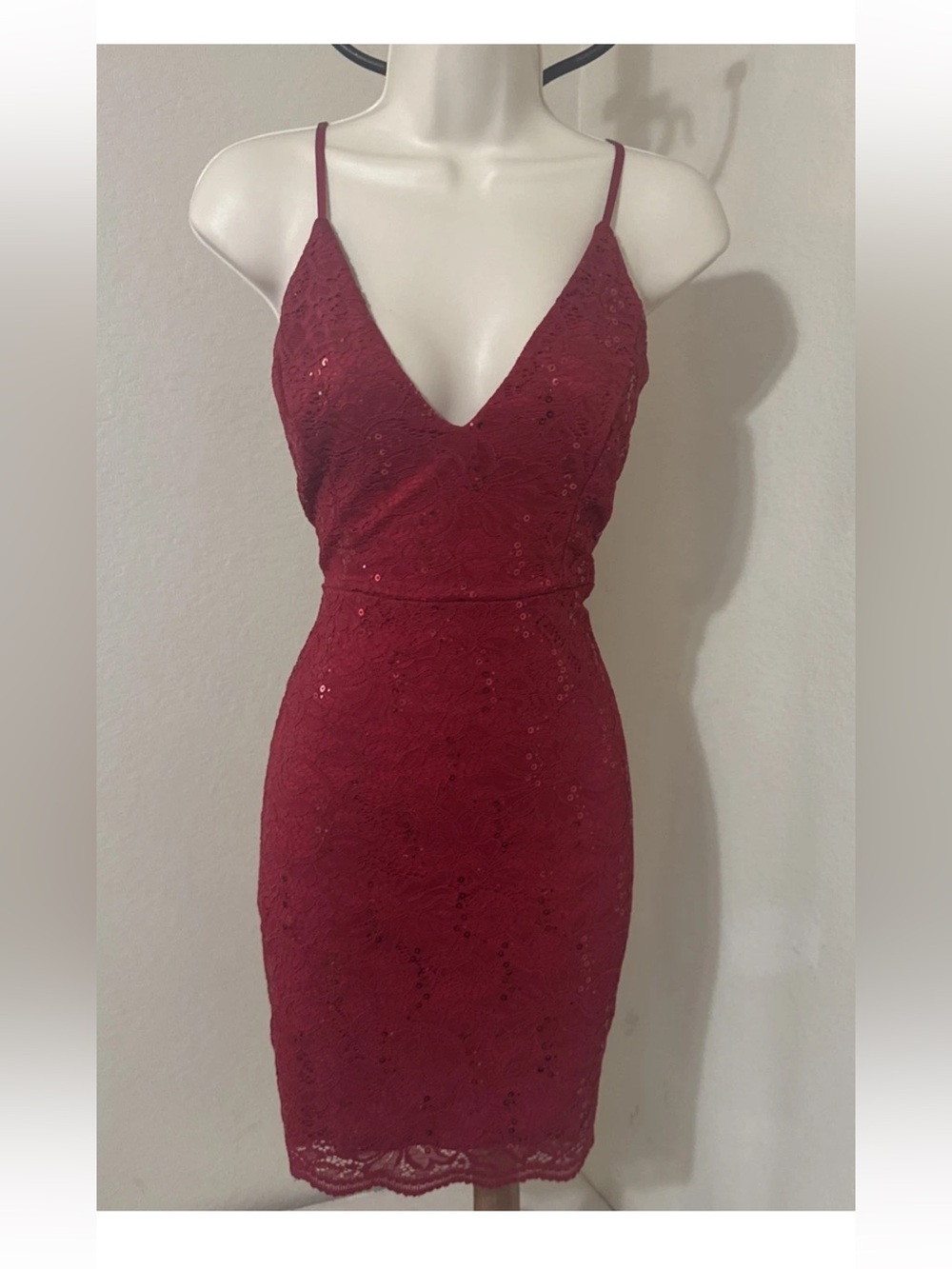 Charlotte Russe Burgundy Lace Sequin Strap Dress